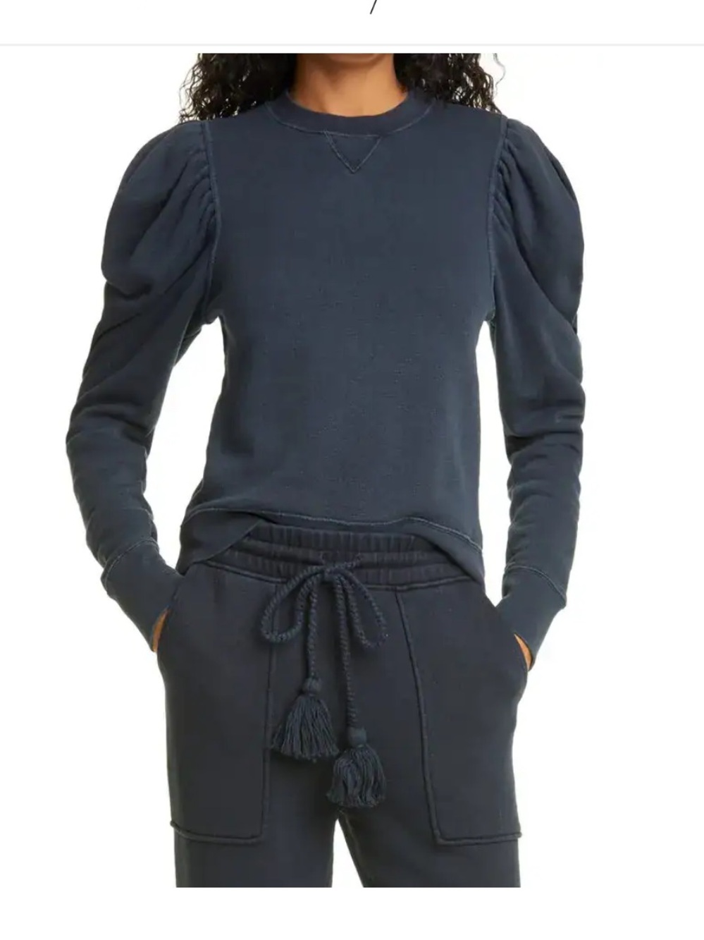 Ulla Johnson Navy Puff-Sleeve Crewneck Sweater